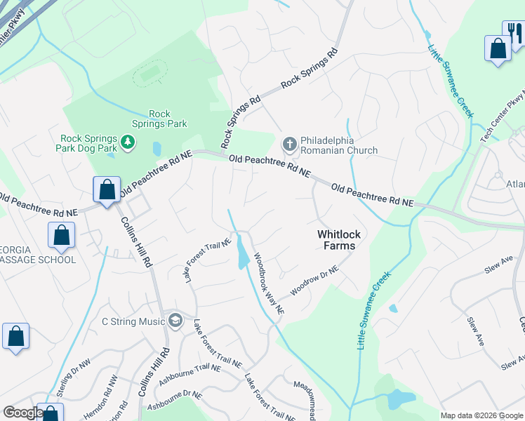 map of restaurants, bars, coffee shops, grocery stores, and more near 530 White Ridge Trce Northeast in Lawrenceville