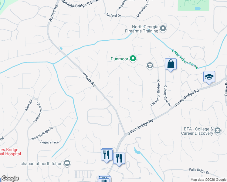 map of restaurants, bars, coffee shops, grocery stores, and more near 3715 Milton Park Drive in Alpharetta