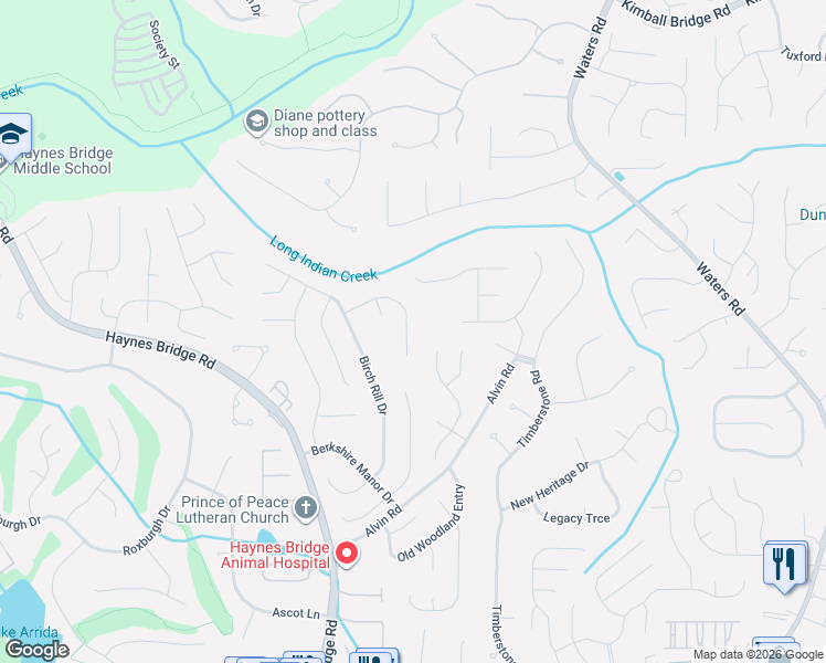 map of restaurants, bars, coffee shops, grocery stores, and more near 10530 Virginia Pine Lane in Alpharetta