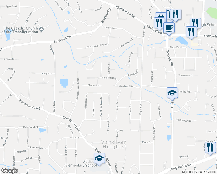 map of restaurants, bars, coffee shops, grocery stores, and more near 1970 Chartwell Court in Marietta