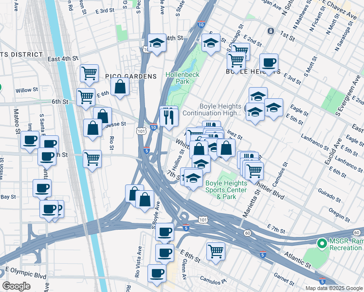 map of restaurants, bars, coffee shops, grocery stores, and more near 909 Hollins Street in Los Angeles