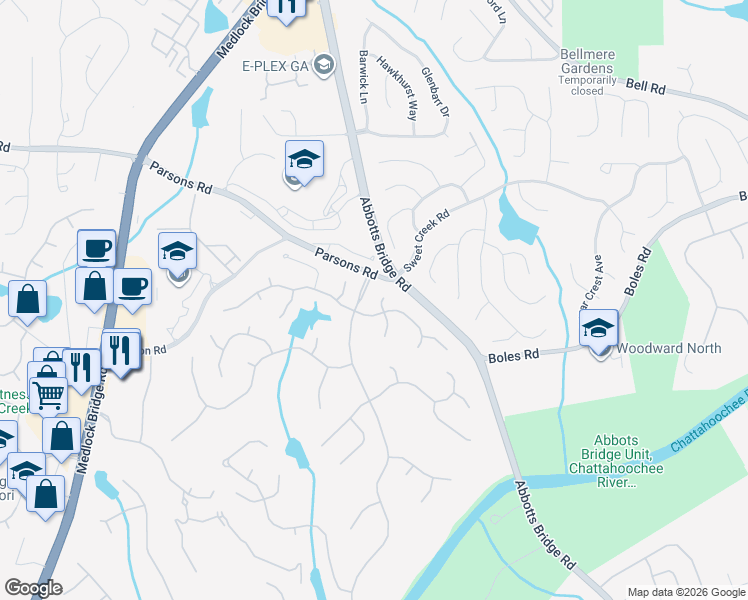 map of restaurants, bars, coffee shops, grocery stores, and more near 1602 Girvan Ridge Drive in Duluth