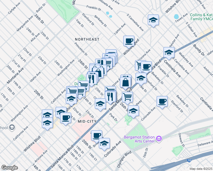 map of restaurants, bars, coffee shops, grocery stores, and more near 1255 26th Street in Santa Monica