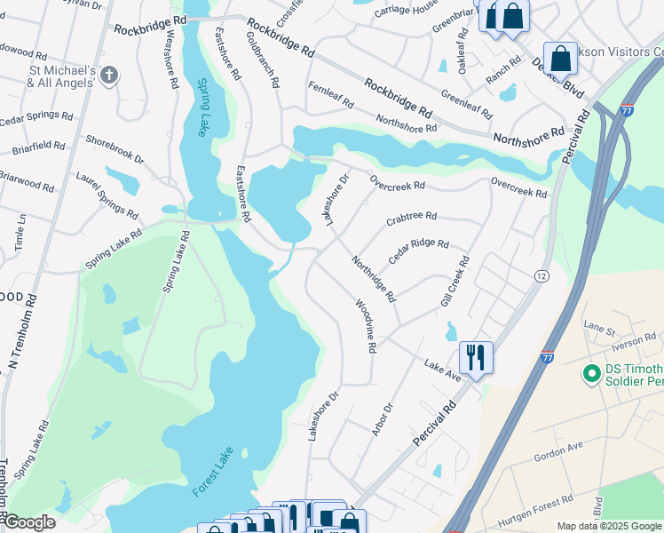map of restaurants, bars, coffee shops, grocery stores, and more near 6048 Woodvine Road in Columbia