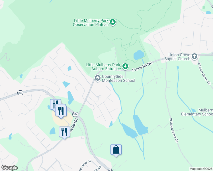 map of restaurants, bars, coffee shops, grocery stores, and more near 3749 Durham Run Way in Auburn