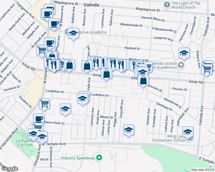 map of restaurants, bars, coffee shops, grocery stores, and more near 900 Aileron Avenue in City of Industry