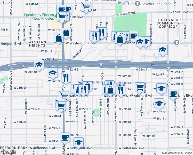 map of restaurants, bars, coffee shops, grocery stores, and more near 1809 West 24th Street in Los Angeles
