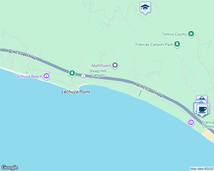 map of restaurants, bars, coffee shops, grocery stores, and more near 31368 Broad Beach Road in Malibu