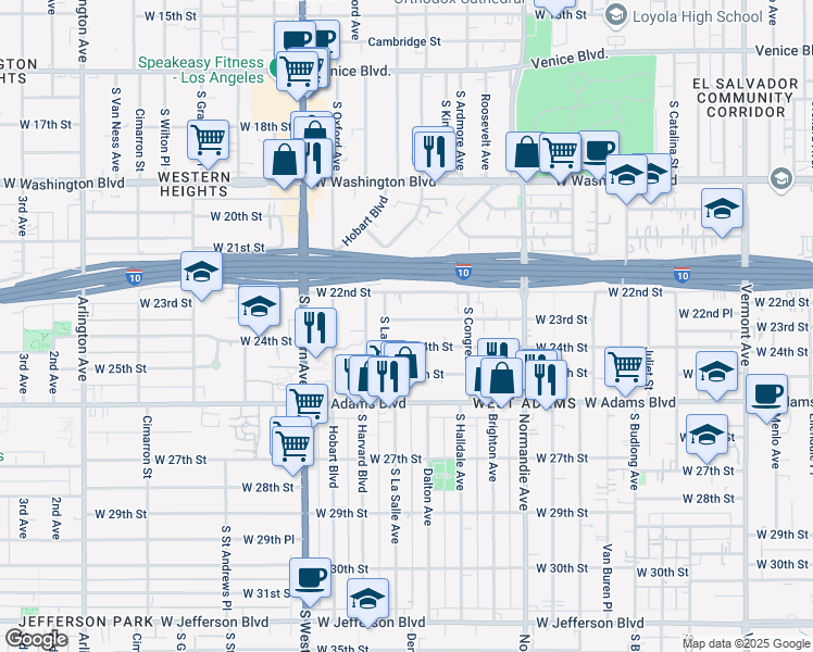 map of restaurants, bars, coffee shops, grocery stores, and more near 1958 West 23rd Street in Los Angeles