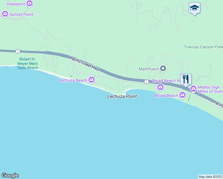 map of restaurants, bars, coffee shops, grocery stores, and more near 31636 Sea Level Drive in Malibu