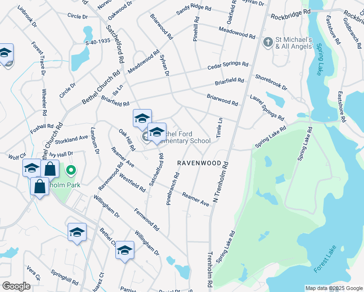 map of restaurants, bars, coffee shops, grocery stores, and more near 5825 Pinebranch Road in Columbia