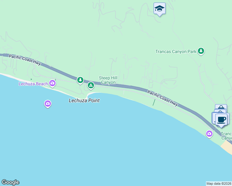 map of restaurants, bars, coffee shops, grocery stores, and more near 31368 Broad Beach Road in Malibu