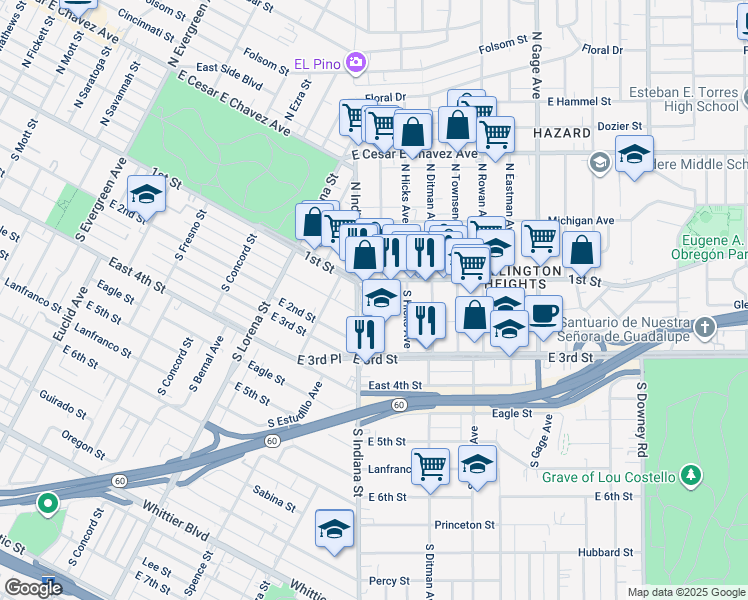 map of restaurants, bars, coffee shops, grocery stores, and more near 134 South Alma Avenue in Los Angeles