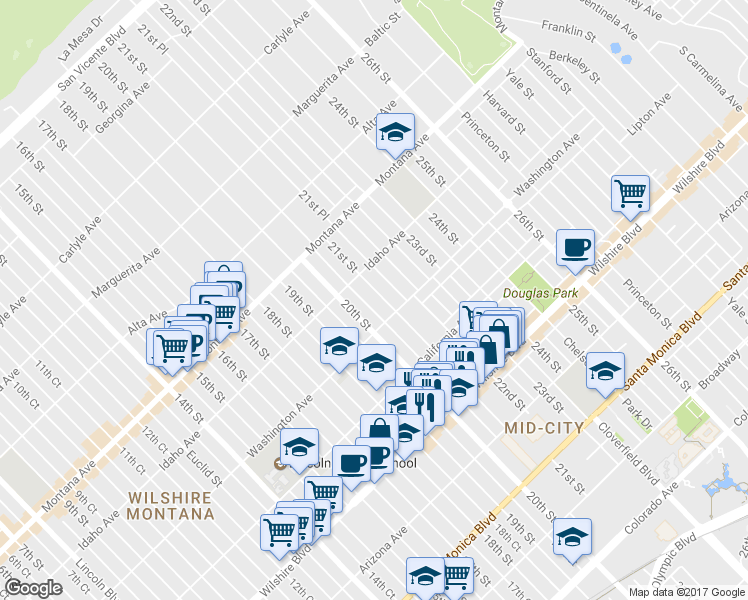 map of restaurants, bars, coffee shops, grocery stores, and more near 936 21st Street in Santa Monica