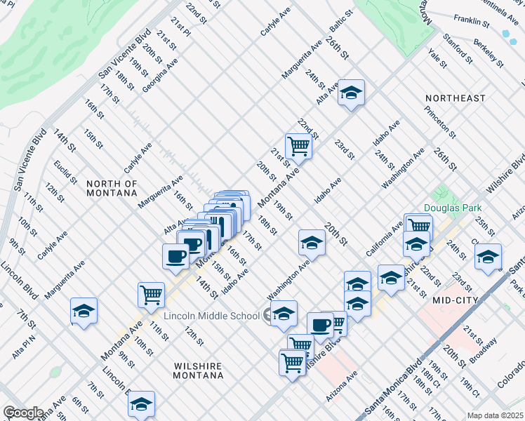 map of restaurants, bars, coffee shops, grocery stores, and more near 811 18th Street in Santa Monica