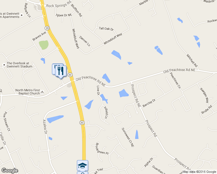 map of restaurants, bars, coffee shops, grocery stores, and more near 1271 Old Peachtree Road Northeast in Lawrenceville