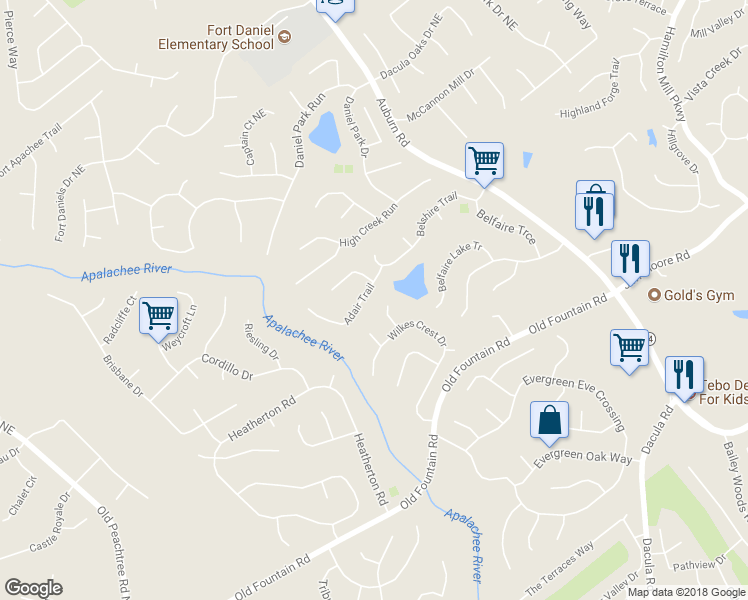 map of restaurants, bars, coffee shops, grocery stores, and more near 2767 Adair Trail in Dacula