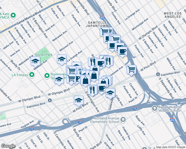 map of restaurants, bars, coffee shops, grocery stores, and more near in Los Angeles