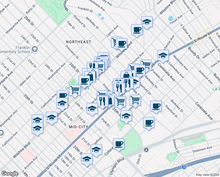 map of restaurants, bars, coffee shops, grocery stores, and more near 2708 Arizona Avenue in Santa Monica