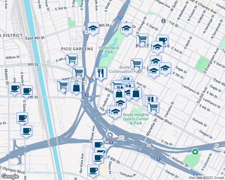 map of restaurants, bars, coffee shops, grocery stores, and more near 909 Hollins Street in Los Angeles