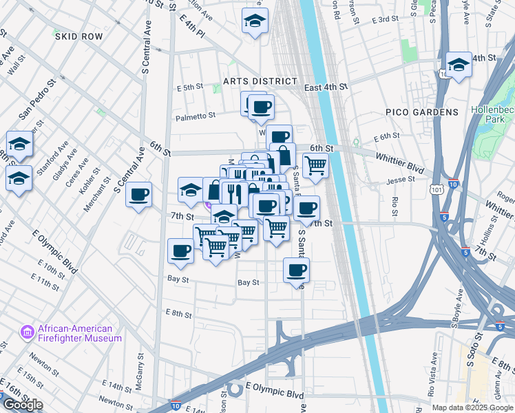 map of restaurants, bars, coffee shops, grocery stores, and more near 1917 East 7th Street in Los Angeles