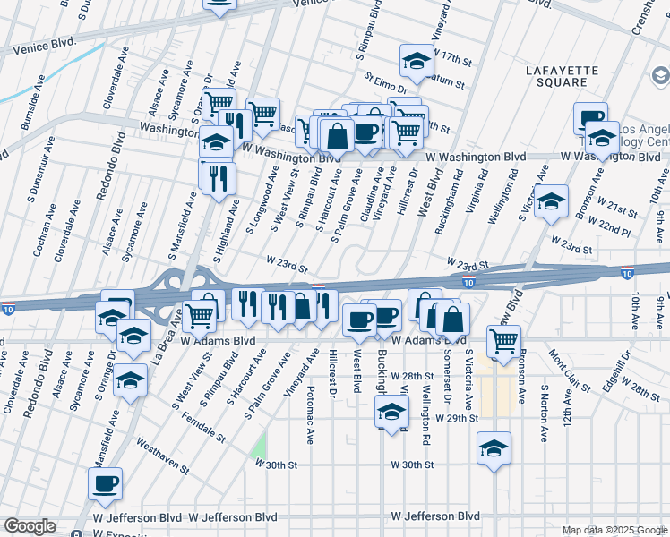 map of restaurants, bars, coffee shops, grocery stores, and more near 2374 Lucerne Avenue in Los Angeles