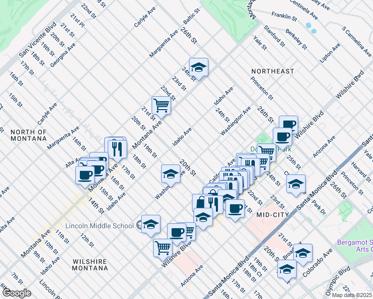 map of restaurants, bars, coffee shops, grocery stores, and more near 936 21st Street in Santa Monica