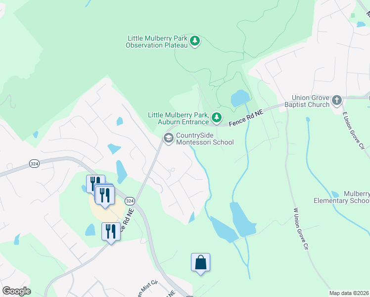map of restaurants, bars, coffee shops, grocery stores, and more near 3749 Durham Run Way in Auburn