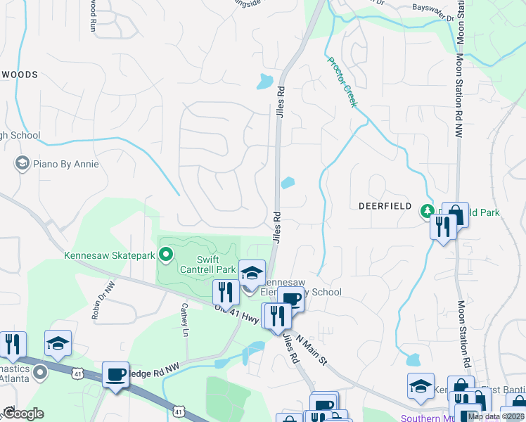 map of restaurants, bars, coffee shops, grocery stores, and more near 3463 English Oaks Drive Northwest in Kennesaw
