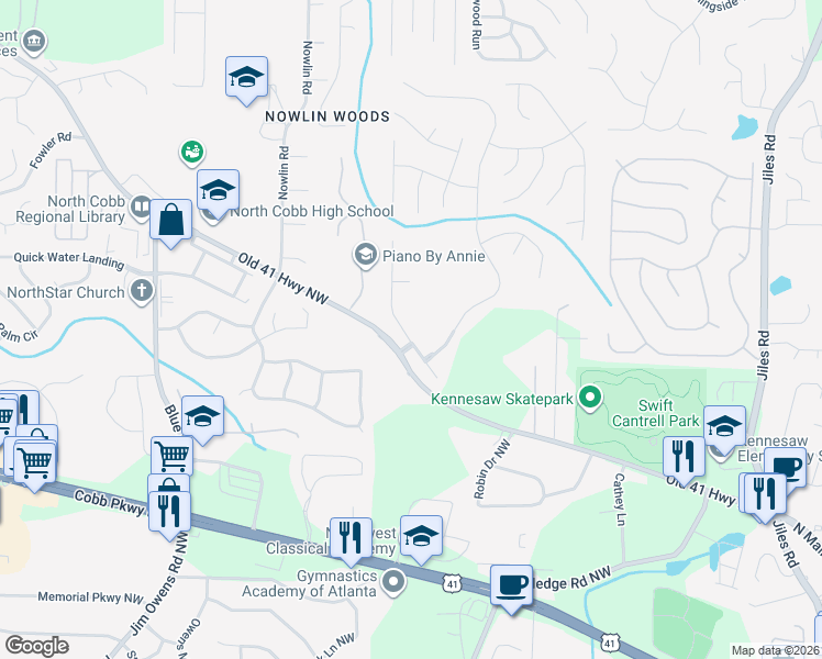 map of restaurants, bars, coffee shops, grocery stores, and more near 3220 Citation Avenue Northwest in Kennesaw