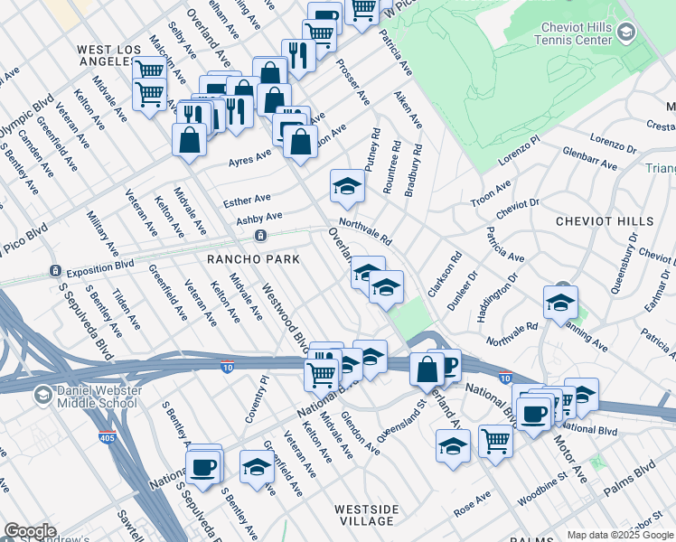 map of restaurants, bars, coffee shops, grocery stores, and more near 2800 Selby Avenue in Los Angeles