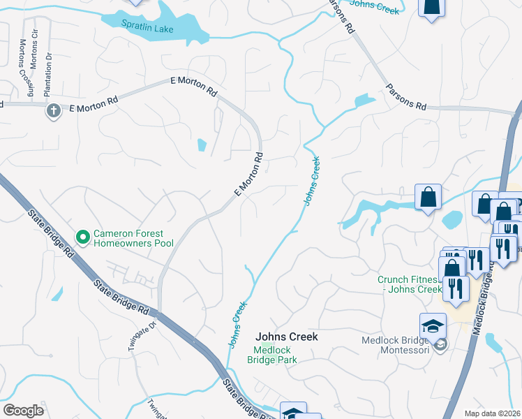 map of restaurants, bars, coffee shops, grocery stores, and more near 440 Morton Mill Court in Alpharetta
