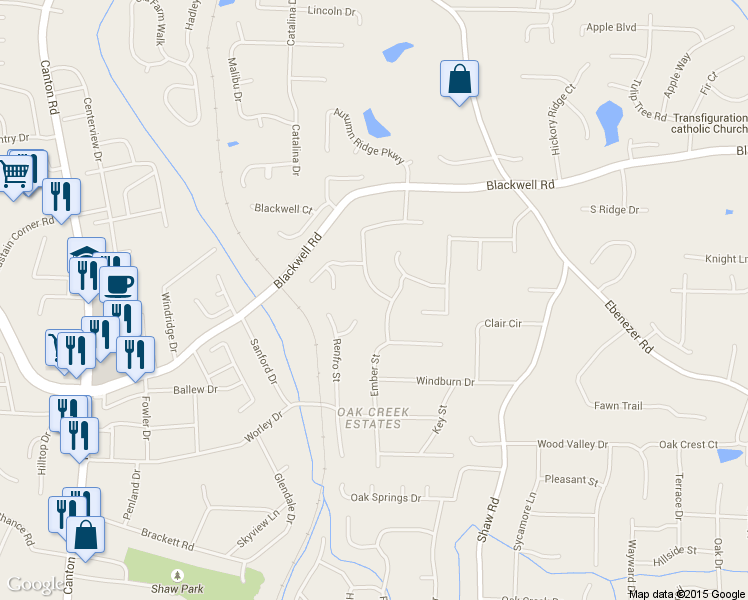 map of restaurants, bars, coffee shops, grocery stores, and more near 3611 Autumn Leaves Ln in Marietta