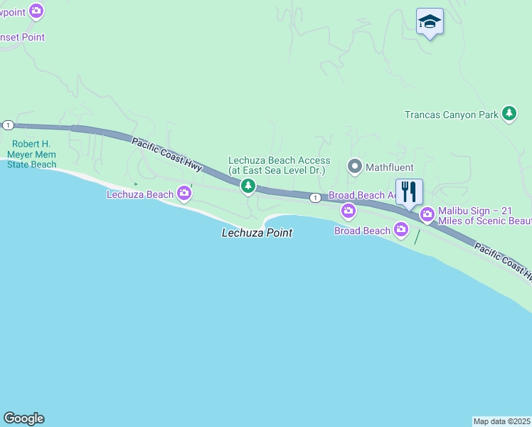 map of restaurants, bars, coffee shops, grocery stores, and more near 31532 Victoria Point Road in Malibu