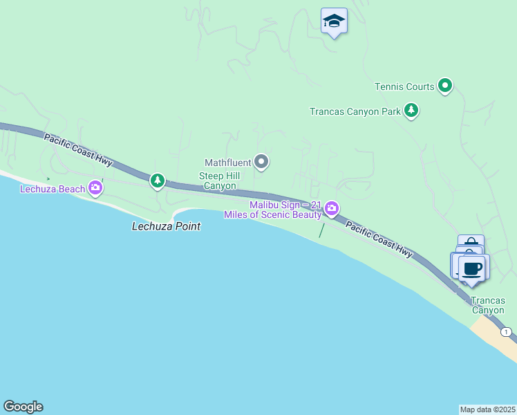 map of restaurants, bars, coffee shops, grocery stores, and more near 31336 Broad Beach Road in Malibu