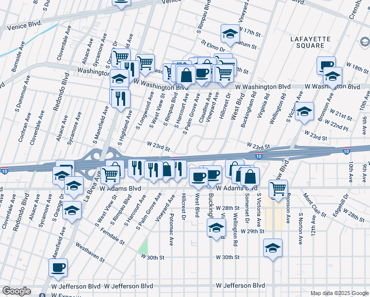 map of restaurants, bars, coffee shops, grocery stores, and more near 2374 Lucerne Avenue in Los Angeles