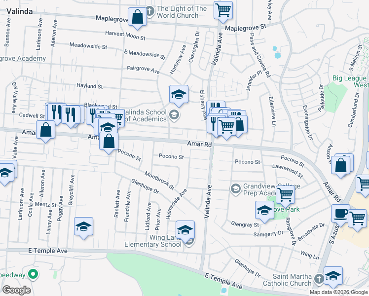 map of restaurants, bars, coffee shops, grocery stores, and more near 911 Helmsdale Avenue in La Puente