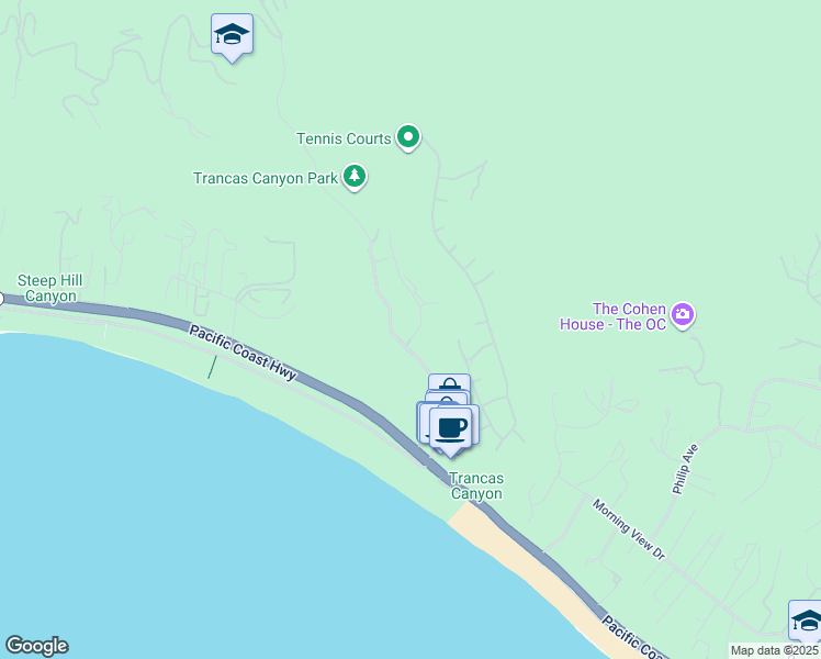 map of restaurants, bars, coffee shops, grocery stores, and more near 6267 Tapia Drive in Malibu