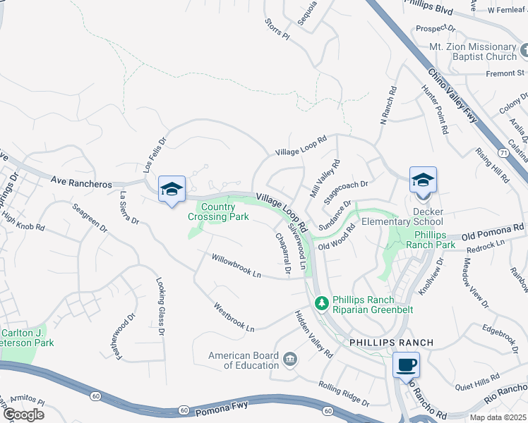 map of restaurants, bars, coffee shops, grocery stores, and more near 51 Silverwood Lane in Pomona