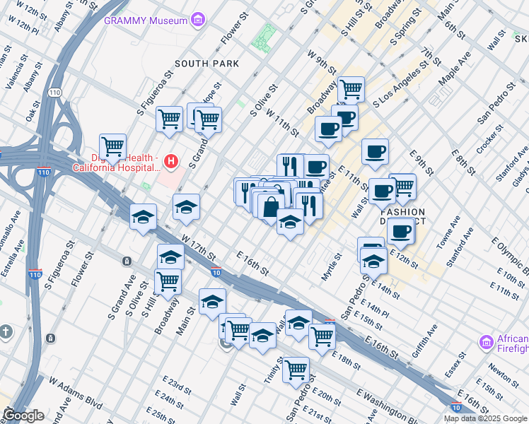 map of restaurants, bars, coffee shops, grocery stores, and more near in Los Angeles