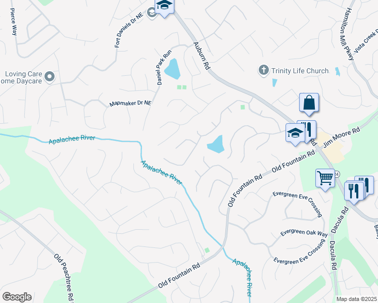 map of restaurants, bars, coffee shops, grocery stores, and more near 2758 Adair Trail in Dacula