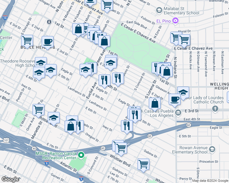 map of restaurants, bars, coffee shops, grocery stores, and more near 3109 Eagle Street in Los Angeles