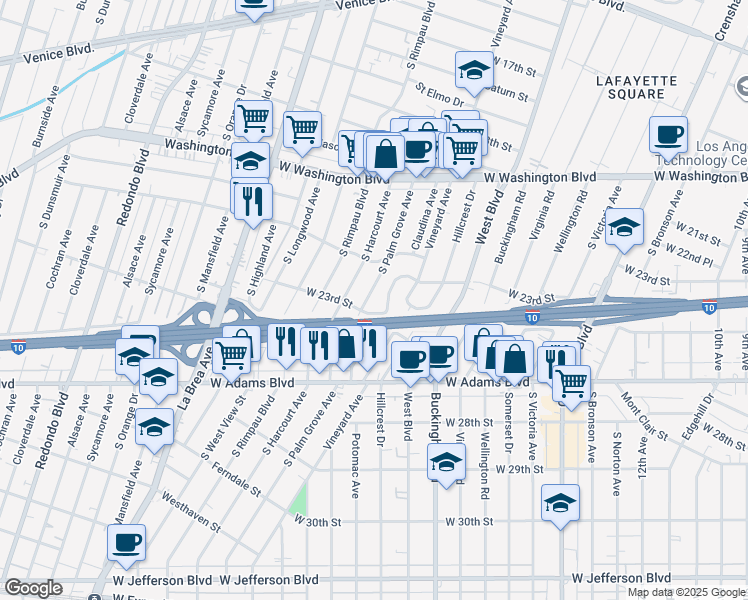 map of restaurants, bars, coffee shops, grocery stores, and more near 2374 Lucerne Avenue in Los Angeles