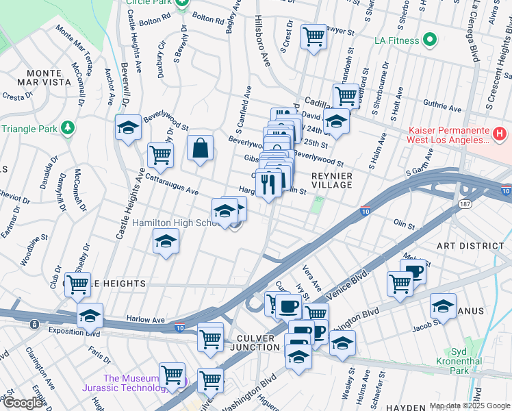 map of restaurants, bars, coffee shops, grocery stores, and more near 9053 Cattaraugus Avenue in Los Angeles