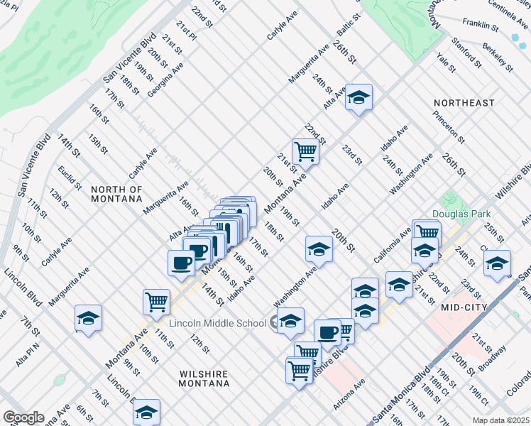 map of restaurants, bars, coffee shops, grocery stores, and more near 811 18th Street in Santa Monica