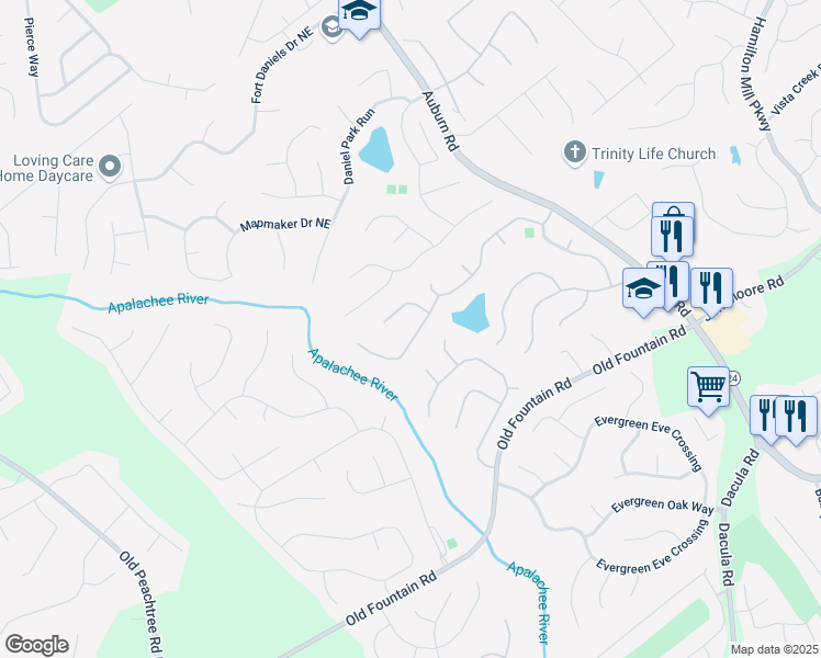 map of restaurants, bars, coffee shops, grocery stores, and more near 2758 Adair Trail in Dacula