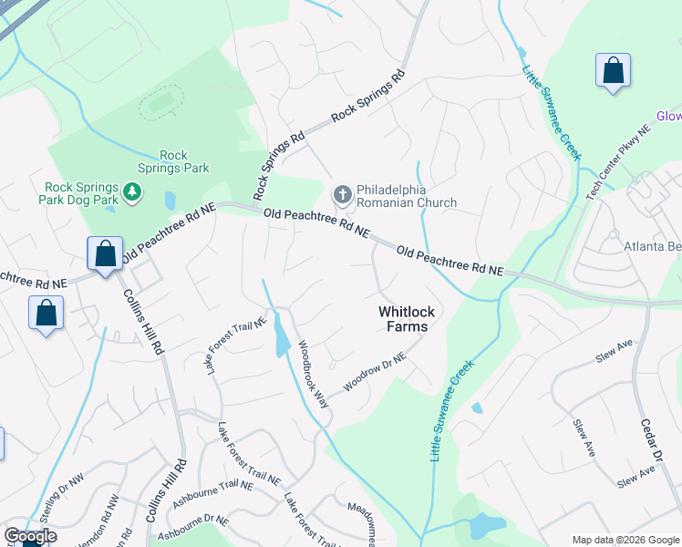 map of restaurants, bars, coffee shops, grocery stores, and more near 565 White Ridge Trce Northeast in Lawrenceville