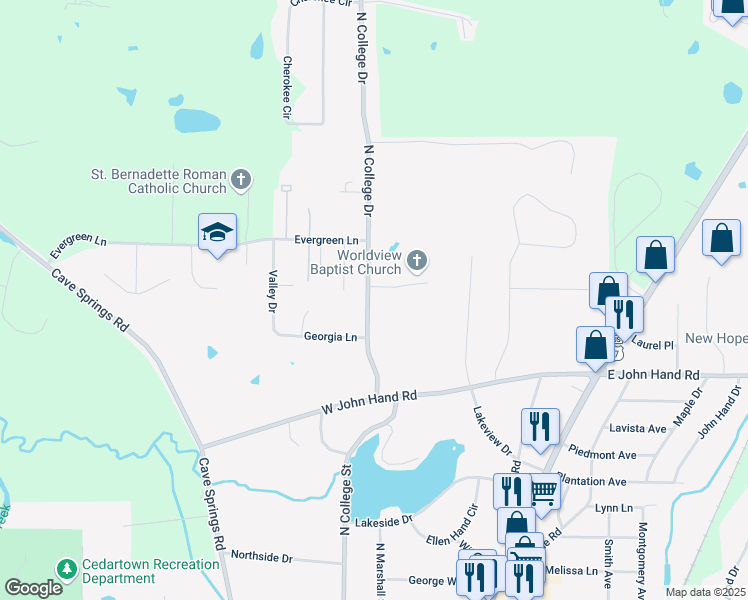 map of restaurants, bars, coffee shops, grocery stores, and more near 426 North College Drive in Cedartown