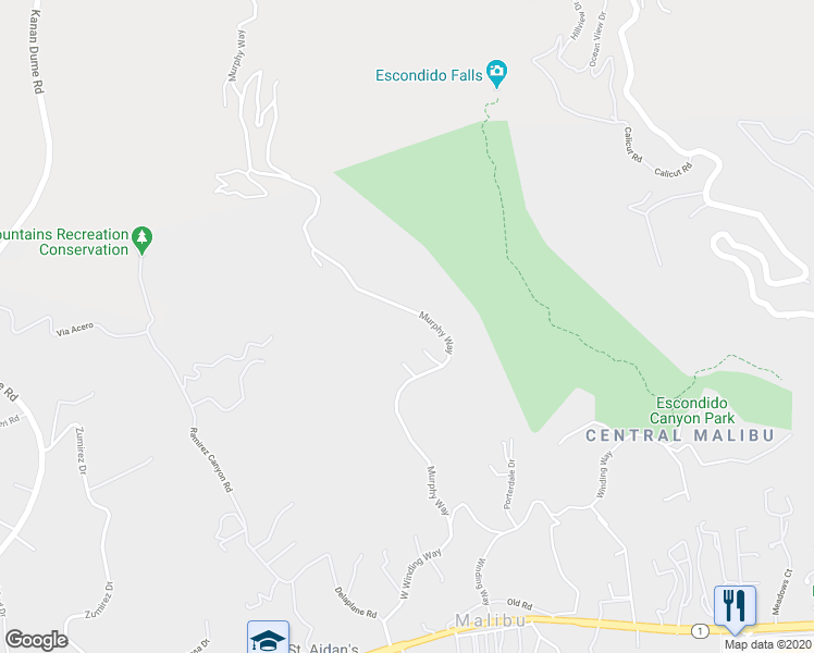 map of restaurants, bars, coffee shops, grocery stores, and more near 5925 Murphy Way in Malibu