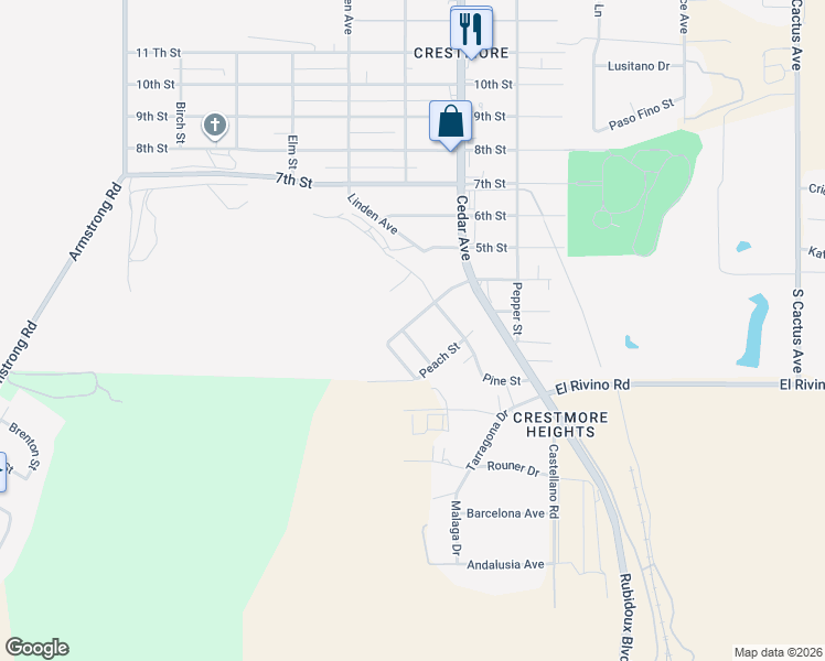 map of restaurants, bars, coffee shops, grocery stores, and more near 11953 Walnut Street in Bloomington